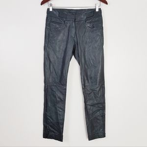 Benedetta Novi Size Small Italian Blue Leather Pants 40 Italy Luxury Zip Belt